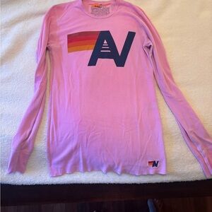 Aviator Nation Pink Long Sleeve with Multicolor Stripes